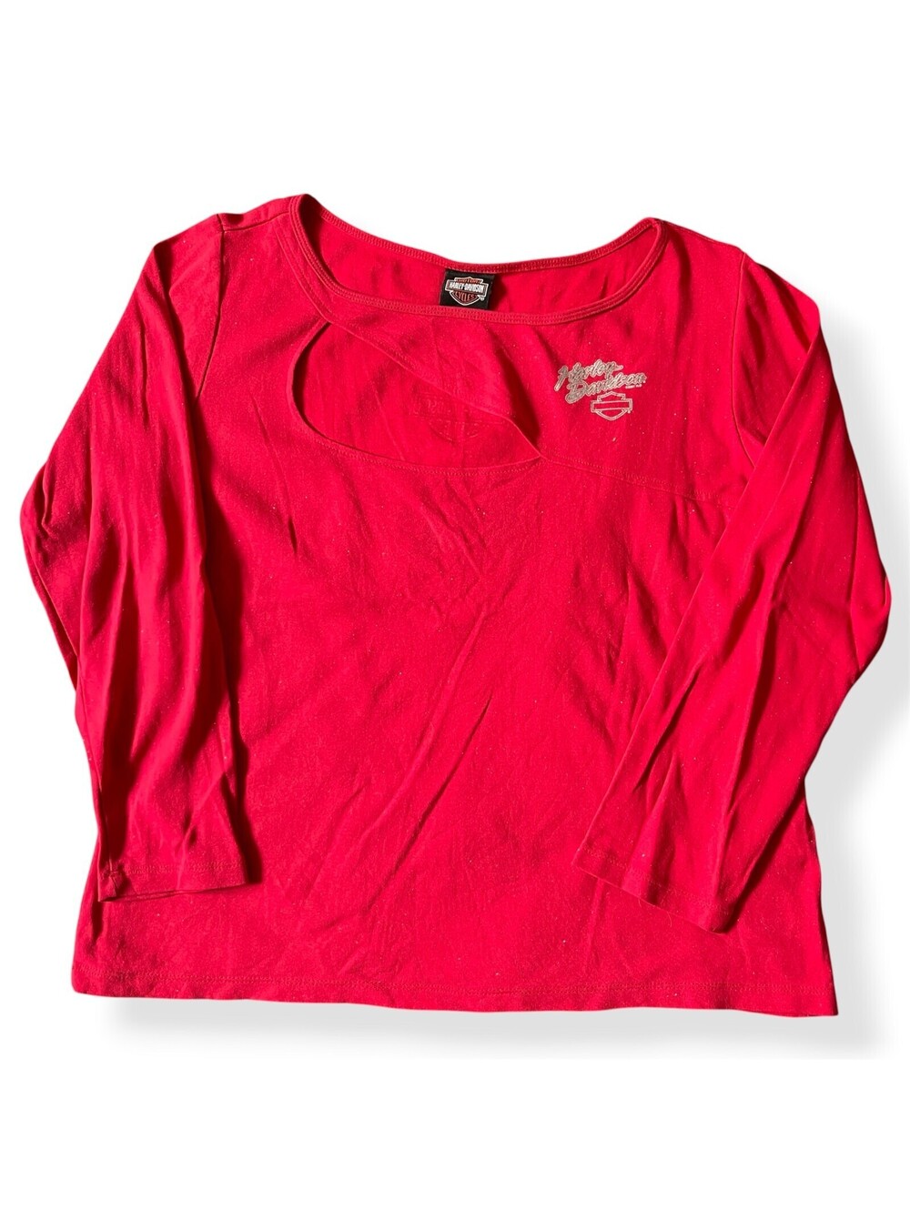 Harley Davidson Pig Trail Red Glitter Long Sleeve Shirt Red Womens L Vintage Y2K
